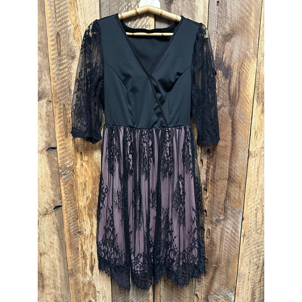 Black Lace Overlay Dress Party Cocktail Sheath Elegant Y2K whimsigoth Dark Fairy